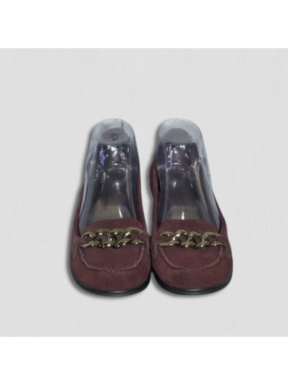 Arturo Chiang Driving Wedge Loafers Suede Leather Chain Detail Burgundy sz US 8
